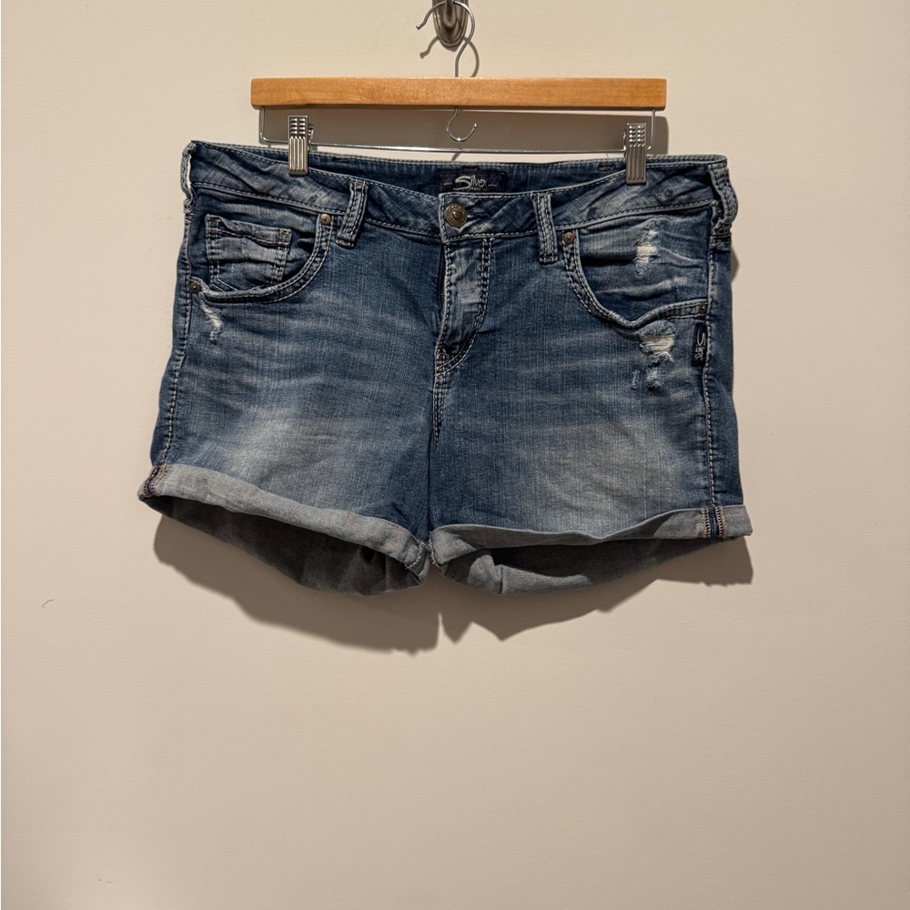 Silver Jeans Distressed Blue Denim Shorts